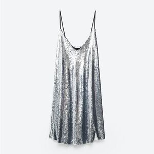 ✨ Zara Silver Sequin Slip Dress – NWT – Size L